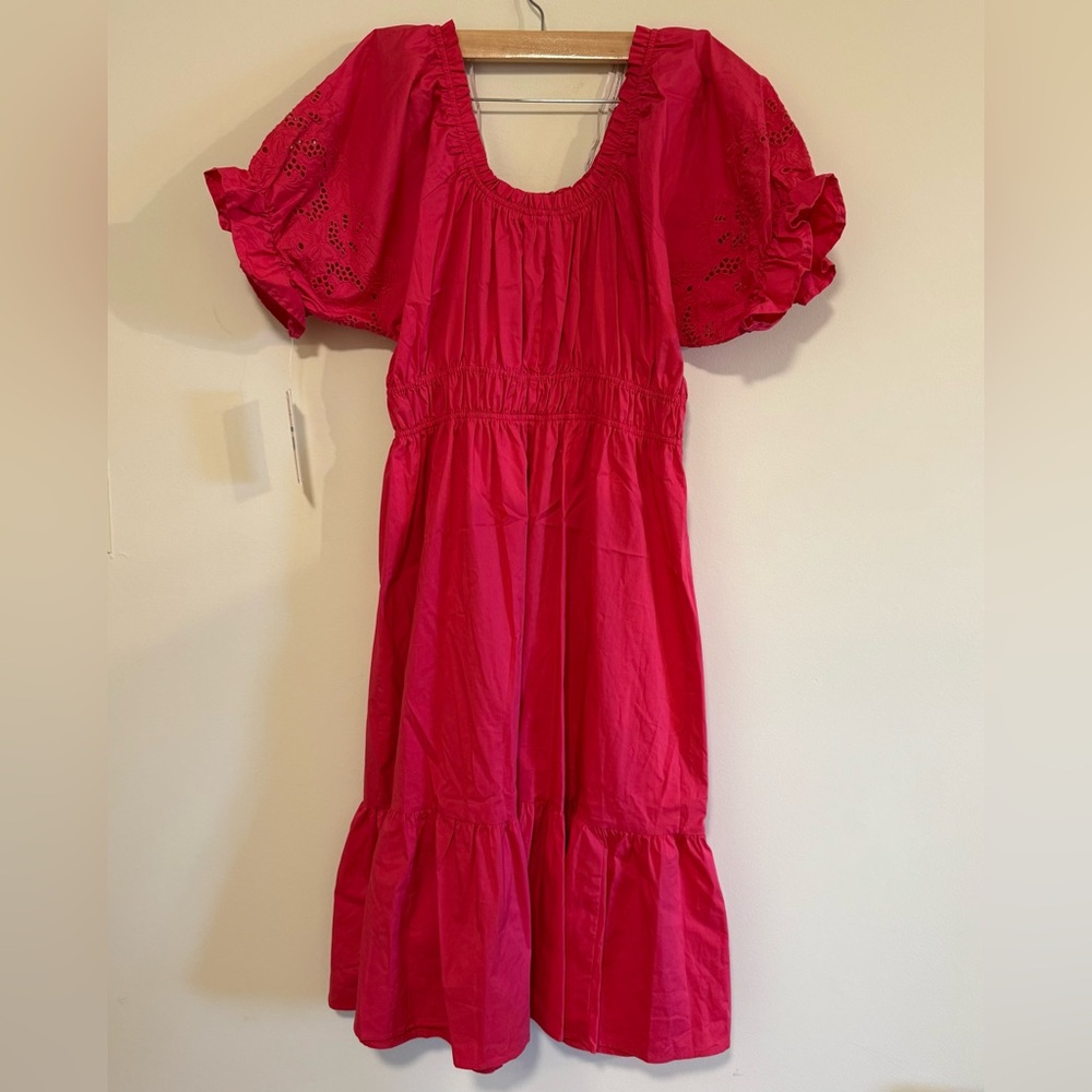 NWT Nanette Lepore Coral Puff Sleeve Midi Dress with Eyelet Detail Size 16 - Picture 6 of 7